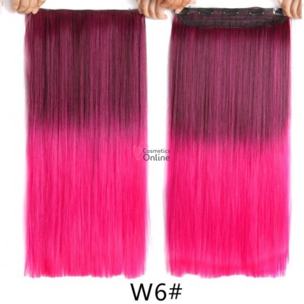 Extensie de par cu 5 Clips On delux dubla dreapta de 60 cm, Ombre Brunet cu Roz Neon Cod 60W05#